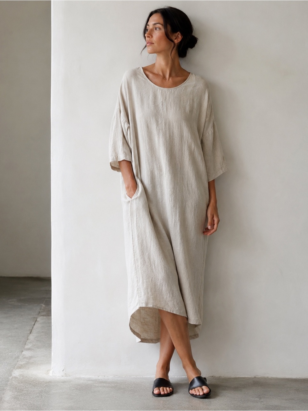It Is Well L.A. 100% Linen Pocket Midi Dress Natural | S/M